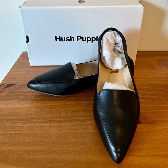 Hush Puppies Hazel Pointe | Black Leather | Flats Size 6 Wide - Picture 2 of 8